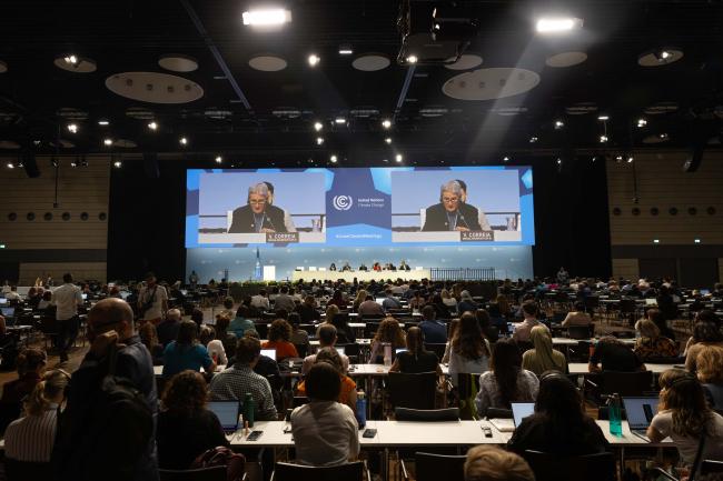 Plenary is full as delegates listen to the COP 30 logistics briefing 