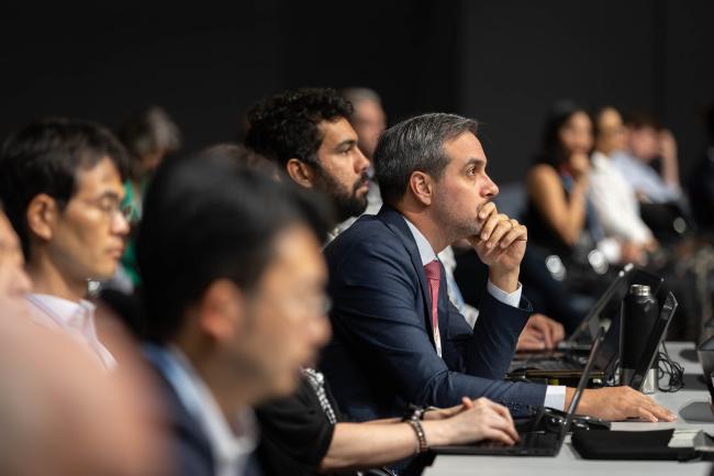 Delegates listen to the deliberations