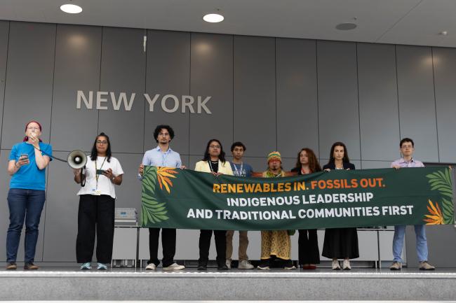 Members of civil society demonstrate, calling for an end to fossil fuel projects in the Amazon 