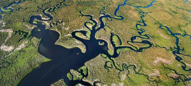 Water surrounded by land