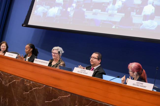 View of the dais during the closure of the meeting