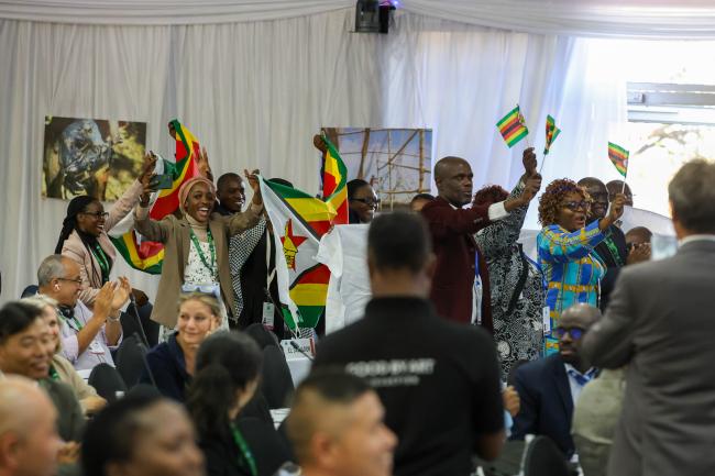 Delegates celebrate the accreditation of Victoria Falls as a Wetland City 