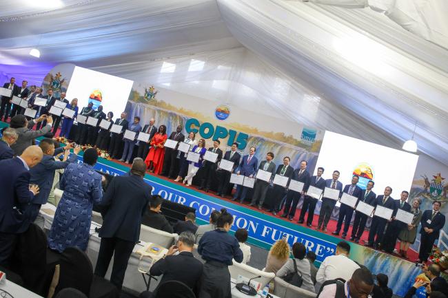 A family photo of all the representatives of the Accredited Wetland Cities.