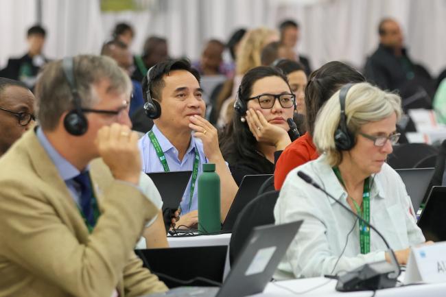 Delegates listen to the discussions. 