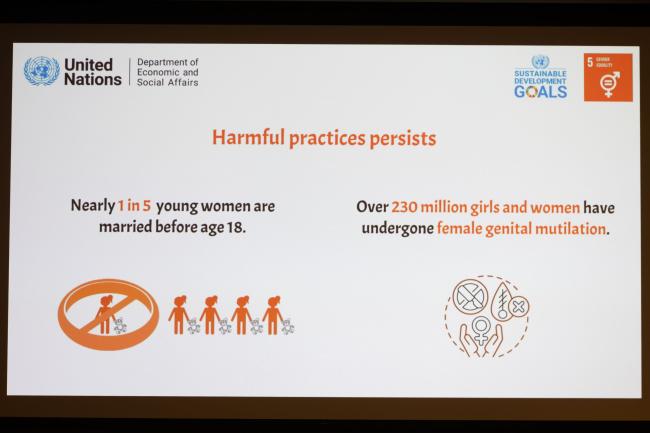 A slide highlights that harmful practices still persist