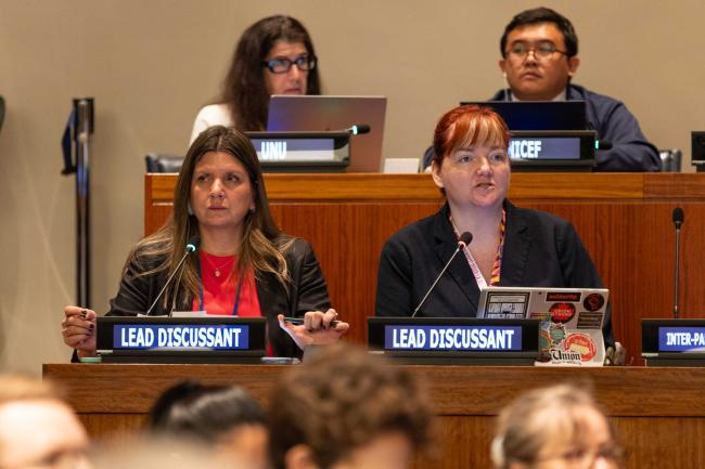 Macarena Letelier, General Manager, Confederation of Production and Commerce, Chile, and Siobhan Vipond, Vice President, Canadian Labour Congress
