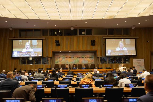 Delegates gather to hear about the report on the 10-Year Framework of Programmes on Sustainable Consumption and Production Patterns