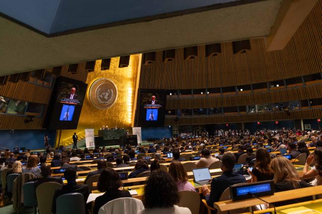 Delegates gather in the UN General Assemble hall for the start of the high-level segment