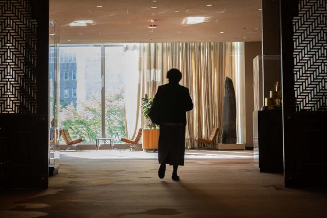 Delegate walks through the venue