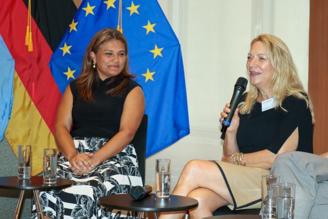 Panelists Pamela Castillo, Wildlife Conservation Society, and Antje Boetius, Monterey Bay Aquarium Research Institute
