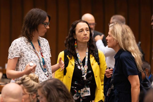 Delegates consult during the session