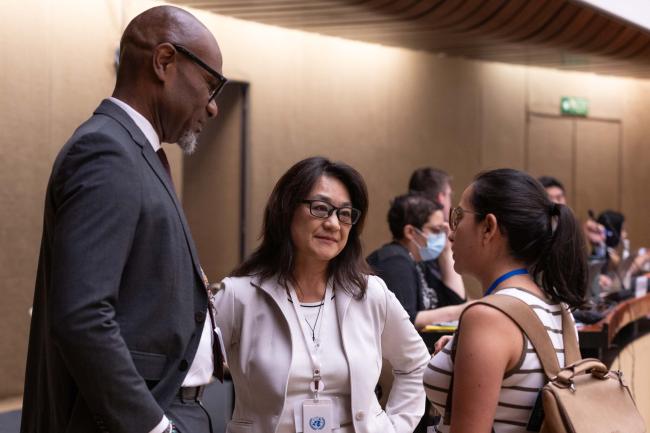 Contact Group 4 Co-Chair Linroy Christian, Antigua and Barbuda, consults with delegates
