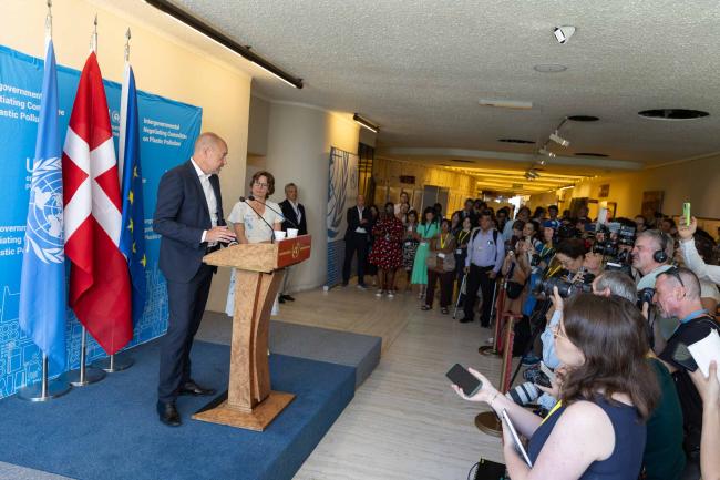 A press stakeout is held with Magnus Heunick, Minister for the Environment and Gender Equality, Denmark, and Jessika Roswall, European Commissioner for Environment, Water Resilience and Competitive Circular Economy