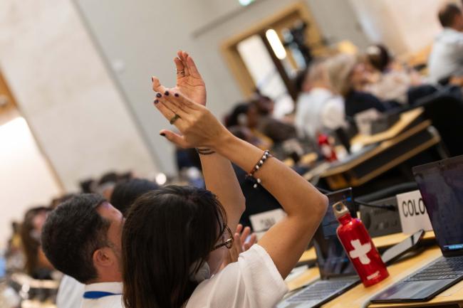 Delegates applause the many statements saying that the text is unbalanced