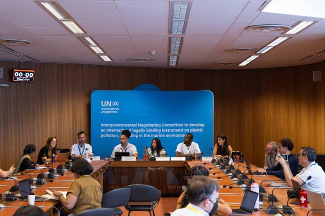 The Center for International Environmental Law (CIEL) holds a press conference to discuss the impact that fossil fuel lobbyists are having on the plastics negotiations