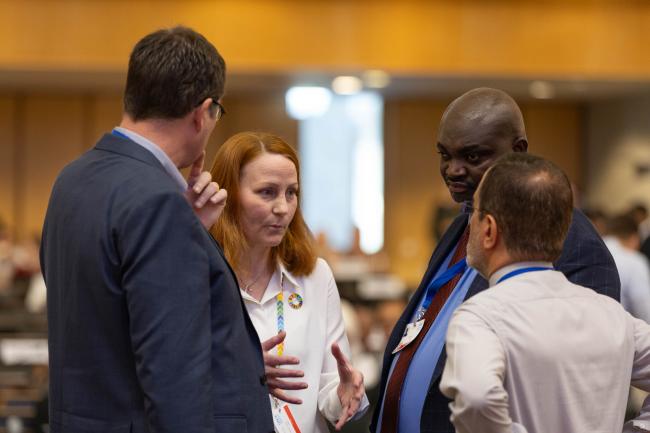 Contact Group 2 Co-Chairs Tuulia Toikka, Finland, and Peter Justice Dery, Ghana, consult with the INC Secretariat
