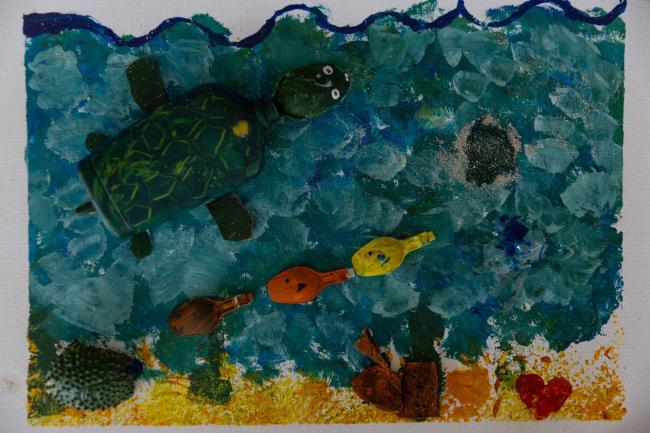 Artwork created by the Pacific Ocean Litter Youth Project (POLYP) highlights the impact that plastics are having on the Ocean 