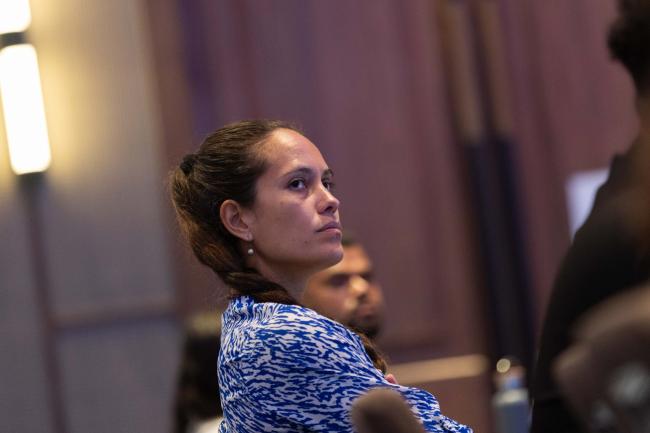 Delegates listen to speakers throughout the day
