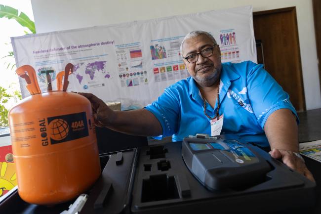 A variety of information booths around the venue highlight the work being done in Fiji to comply with the Kigali Amendment and to ensure broad environmental protection