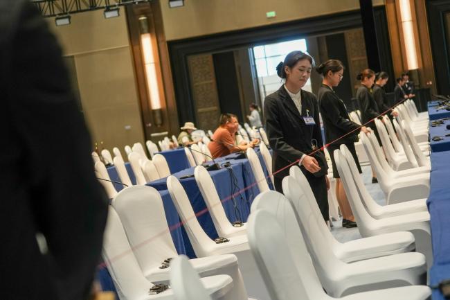 People working at the conference room