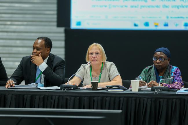 From L-R: SB8j 1 Secretary Olivier Rukundo; Pernilla Malmer and Lucy Mulenkei, Co-Chairs of the contact group on modus operandi of SB8J