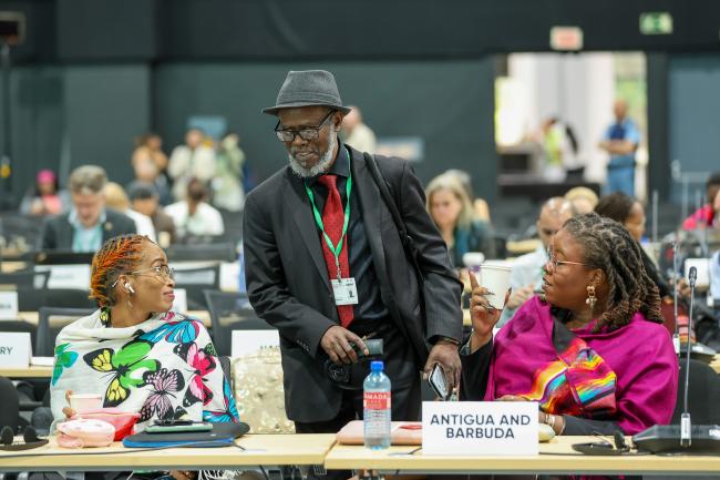From L-R: Kishma Primus-Ormond and Nneka Nicholas, Antigua and Barbuda, with Taukondjo Shikongo, CBD Secretariat