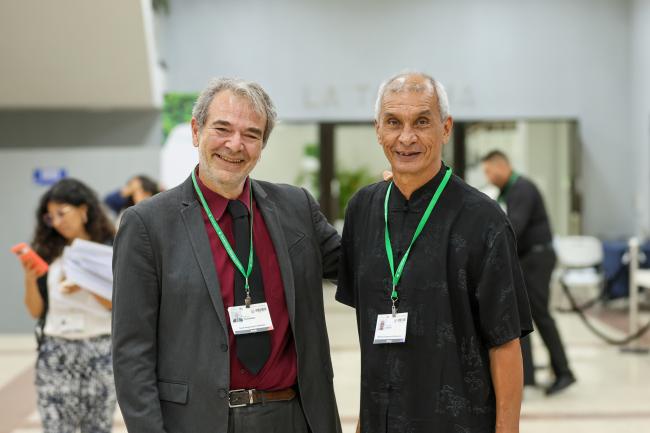 Asterios Tsioumanis, IISD/ENB, with Santiago Obispo, Amazon Cooperation Network