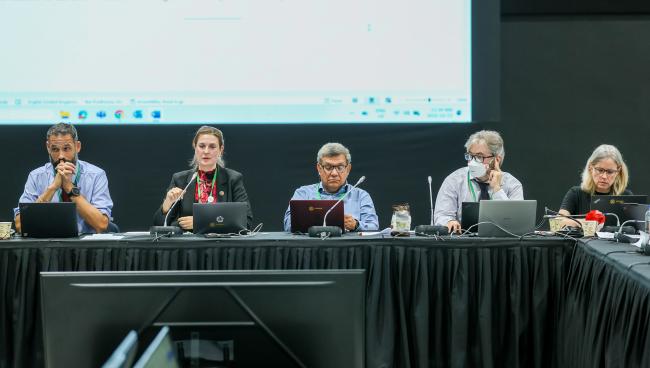 View of the dais during the contact group on the global review of collective progress in the implementation of the GBF