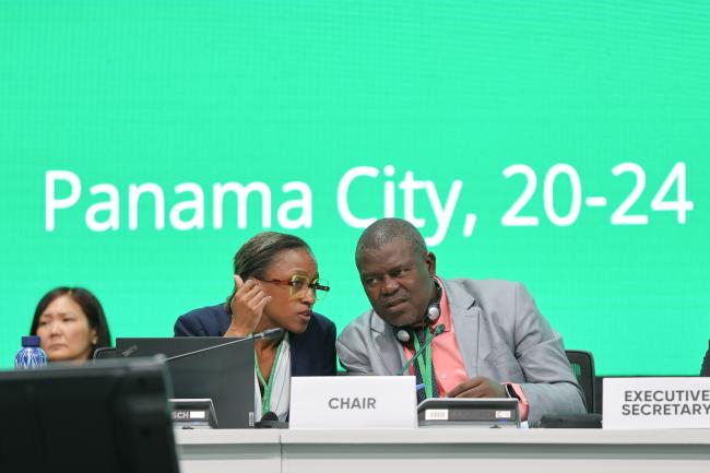 SBSTTA 27 Secretary Sakhile Silitshena, and SBSTTA 27 Chair Jean Bruno Mikissa, Gabon