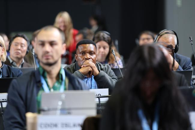 Delegates listen to the opening remarks. 