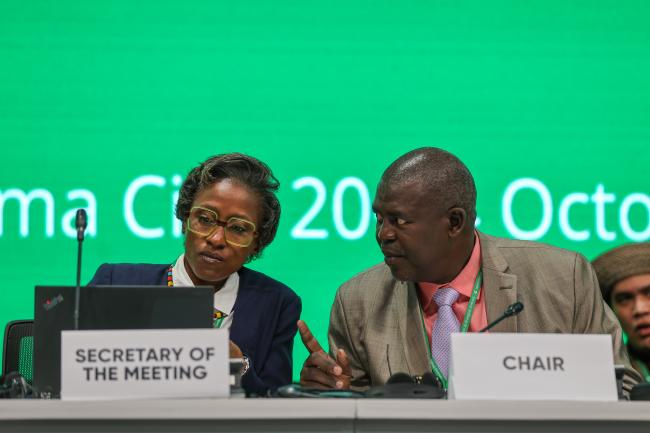 SBSTTA 27 Secretary Sakhile Silitshena Koketso, with SBSTTA Chair Jean Bruno Mikissa, Gabon