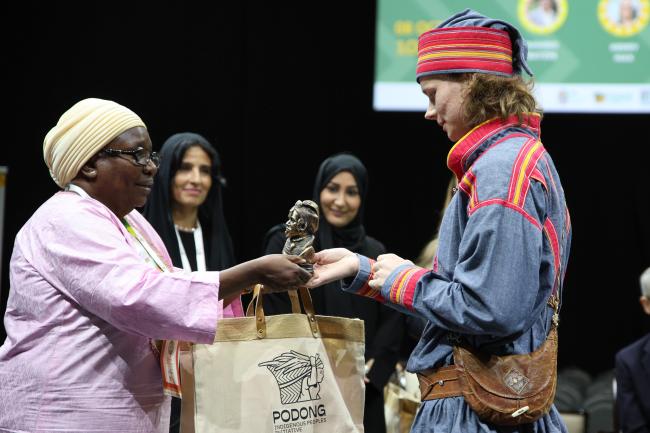 Lucy Mulenkei, Co-Chair, IIFB, and Executive Director, IIN, and Niila-Juhán Valkeapää, Vice-Chair, Youth Council of the Sami Parliament in Finland, Finland
