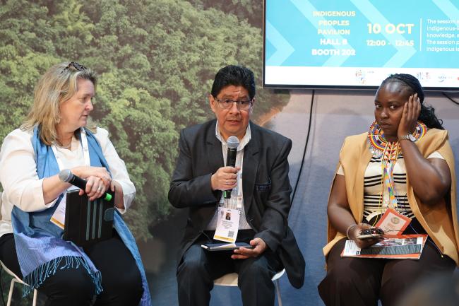 From L-R: Kristen Walker-Painemilla, Senior Vice President of Inclusive Finance, Conservation International; Ramiro Batzin, Co-Chair, IIFB, and Vice President, IUCN; and Vivian Silole Kaunga, Inclusive Conservation Initiative, Kenya