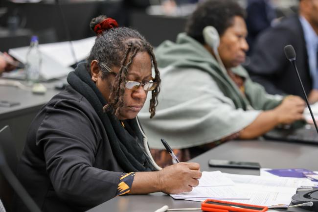 A delegate takes notes