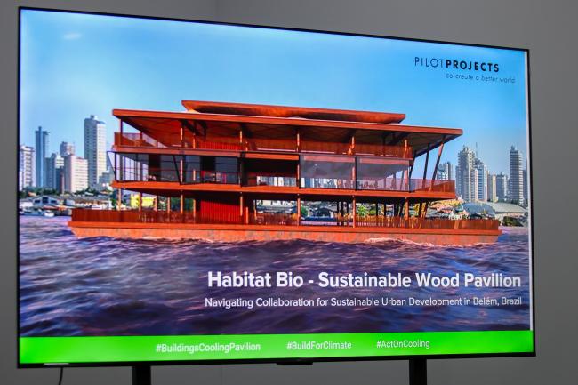 A slide from Scott Francisco's presentation showing a Sustainable Wood Pavilion