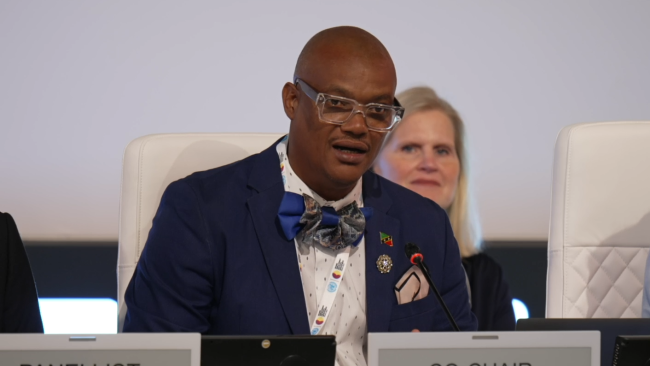 Geoffrey Hanley, Deputy Prime Minister and Minister of Education, Youth, Social Development, Gender Affairs, Aging, and Disabilities in Saint Kitts and Nevis_2ndWSSD_5Nov2025_AndresC_Web1