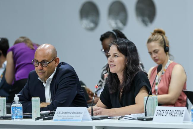 UNFCCC Executive Secretary Simon Stiell, and Annalena Baerbock, President of the 80th session of the UN General Assembly