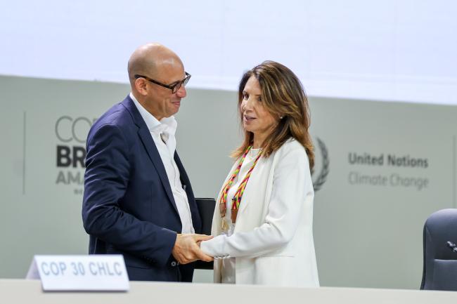 UNFCCC Executive Secretary Simon Stiell, with COP 30 Chief Executive Officer Ana Toni