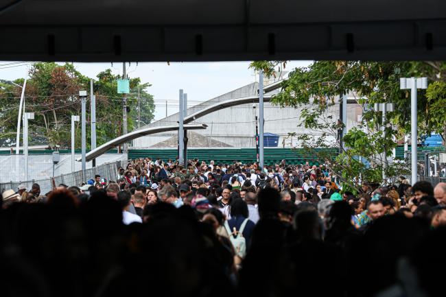 Participants evacuating the venue