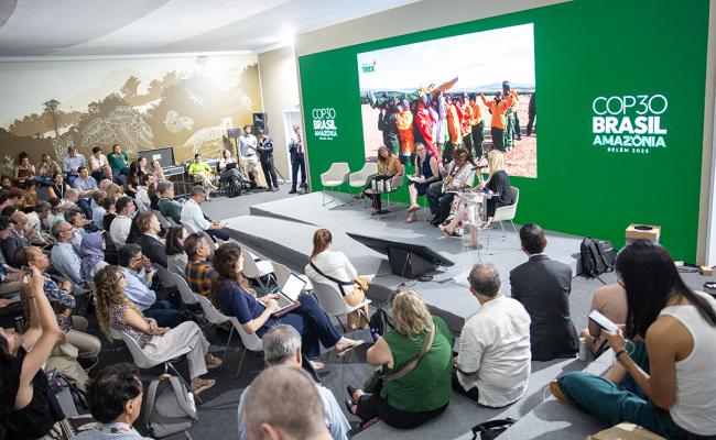 View of the room with panelists - Global Fire Hub - COP30 - 17Nov