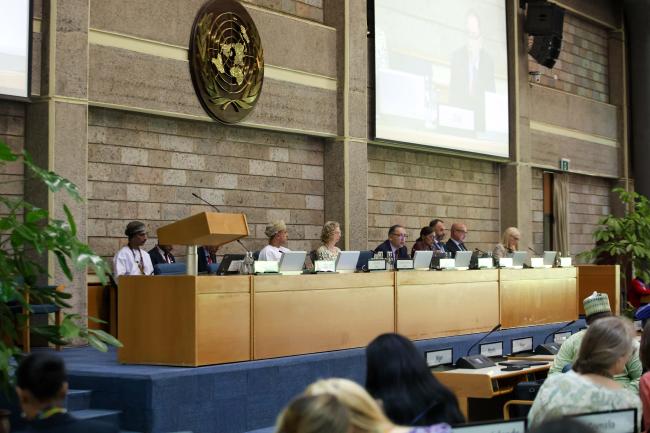 A view of the dais during the plenary 