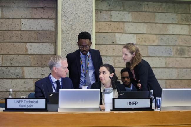 Members of the Secretariat consult.