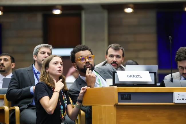 Delegates consult during Cluster A session