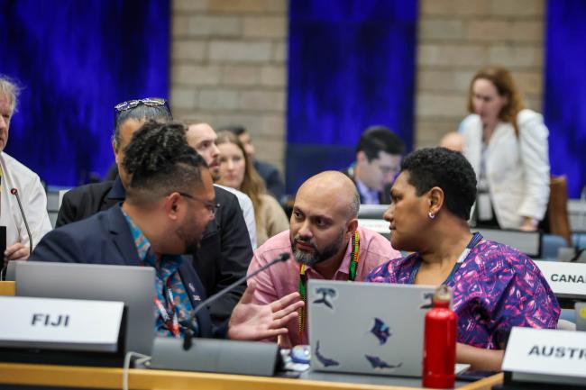 Delegates consult during Cluster A session 