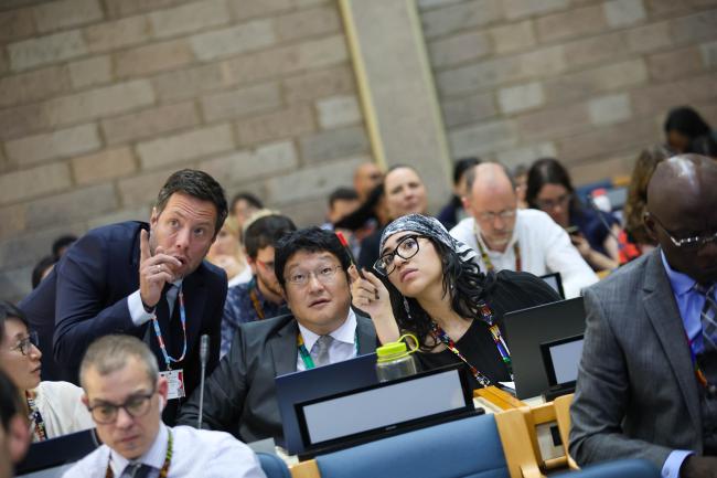 Delegates consult during Cluster B session 