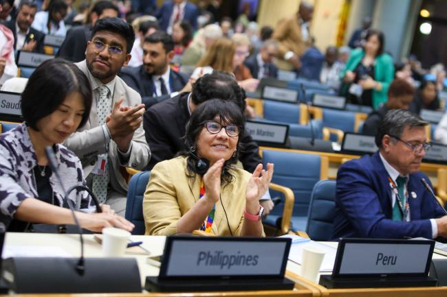 Delegates applause following the end of OECPR-7 plenary. 