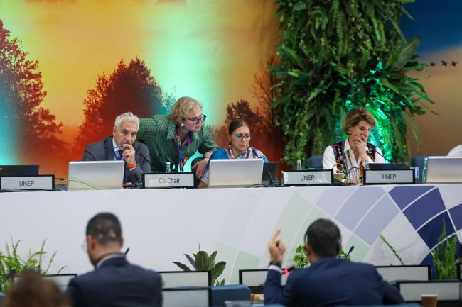 A view of the dais during the negotiations on Cluster D of Contact Group