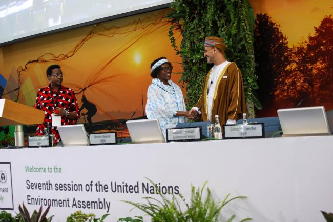 Elizabeth Maruma Mrema, Deputy Executive Director, UNEP and UNEA-7 President Abdullah Bin Ali Al-Amri 
