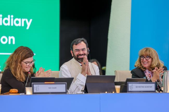 From L-R: SBI 6 Chair Clarissa Souza Della Nina, Brazil; Asad Naqvi, SBI 6 Secretary; and CBD Executive Secretary Astrid Schomaker