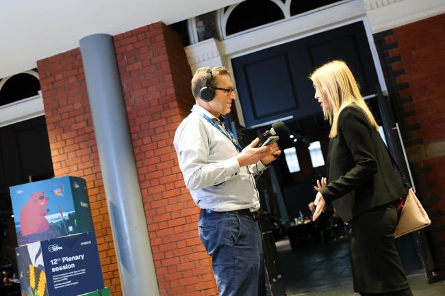 IPBES podcast recording in the corridors 